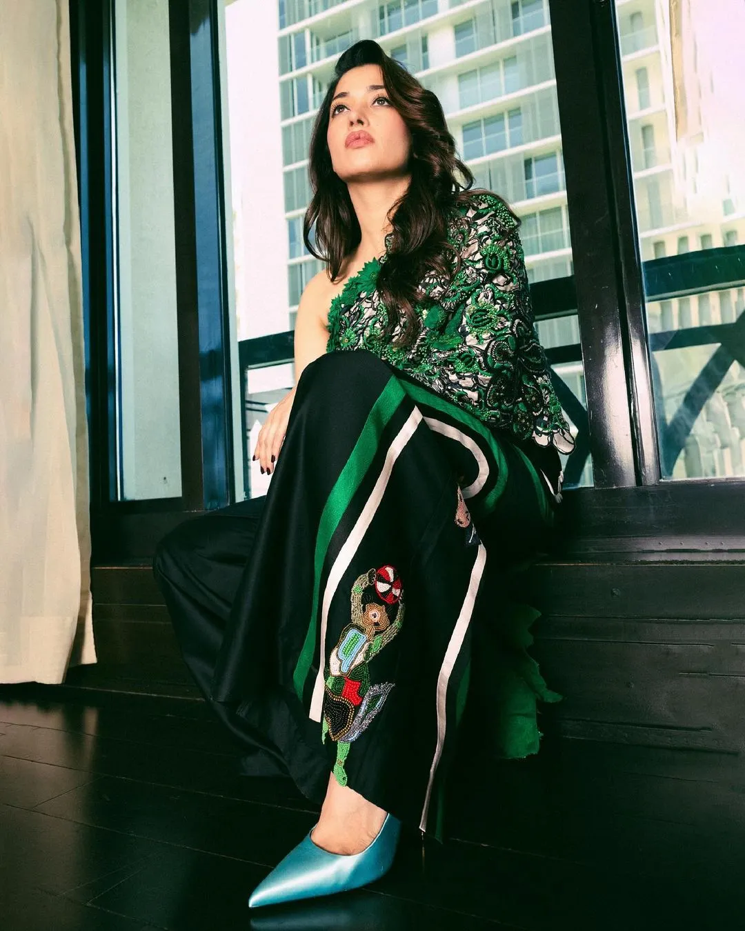 MUMBAI ACTRESS TAMANNAAH BHATIA STILLS IN GREEN DRESS PANT 2